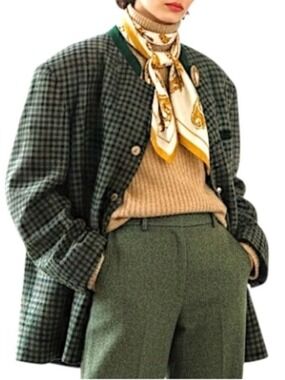 Vtg 80s 90s Lodenfrey pure wool green check boxy oversize Tyrol Trachten jacket